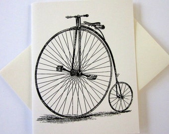 Penny Farthing Bicycle Note Cards Stationery Set of 10 Cards in White or Light Ivory with Matching Envelopes