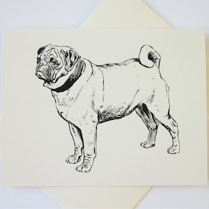 Conjunto de cartões de papelaria Pug Dog Notes com 10 cartões em branco ou marfim claro com envelopes correspondentes