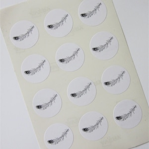 Peacock Feather Stickers One Inch Round Seals