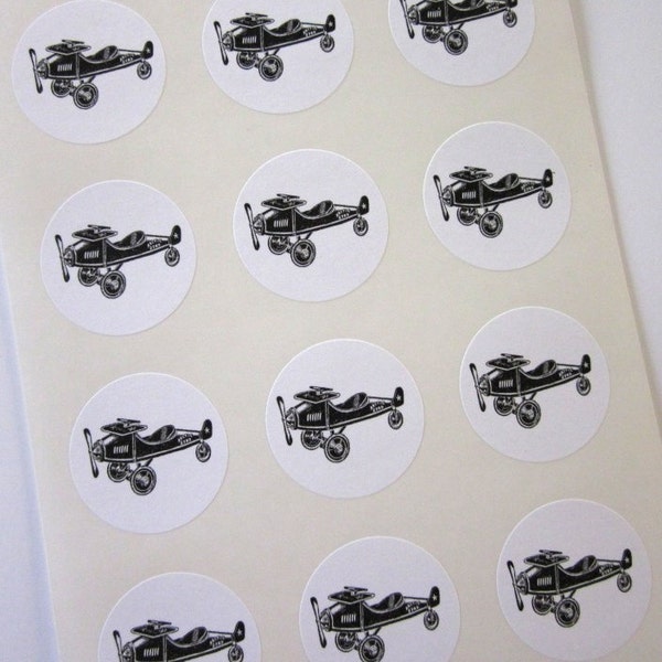 Vintage Toy Airplane Stickers One Inch Round Seals