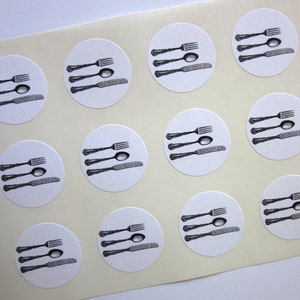 Cutlery Knife Spoon Fork Silverware Stickers One Inch Round Seals image 1