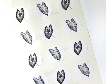 Caladium Leaf Elephant Ears Stickers One Inch Round Seals