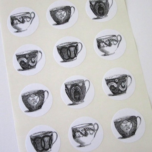 Teacup Stickers One Inch Round Seals