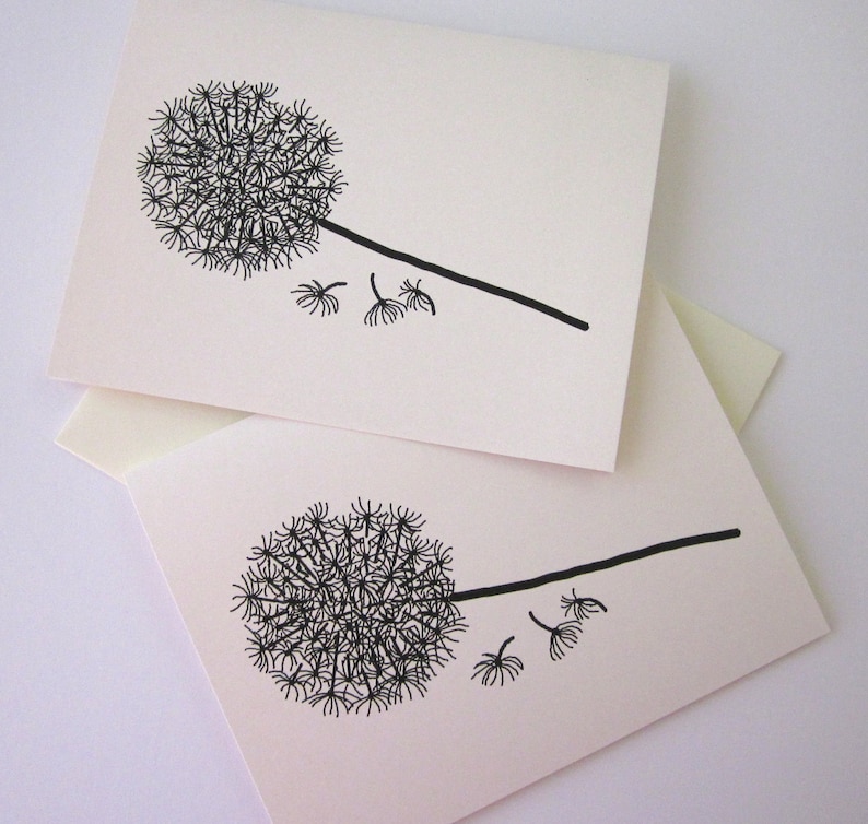 Dandelion Note Card Set of 10 in White or Light Ivory With Etsy