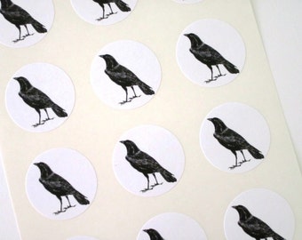 Black Raven Crow Stickers One Inch Round Seals