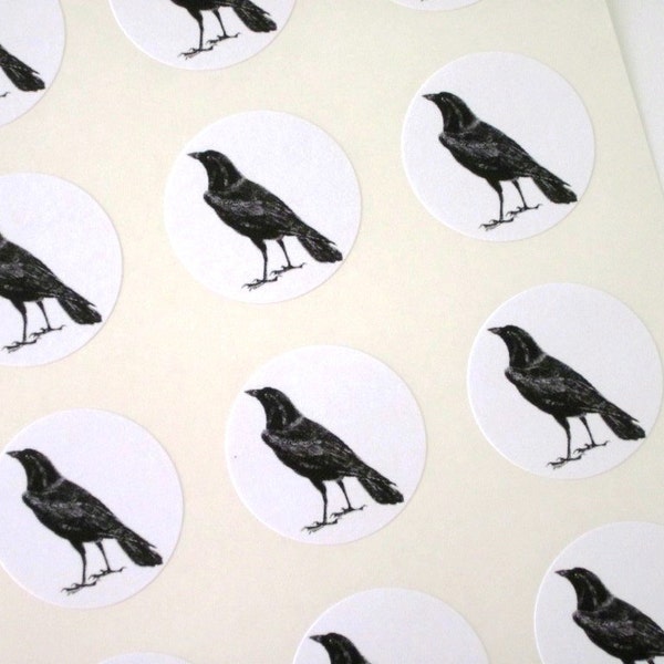 Black Raven Crow Stickers One Inch Round Seals