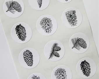 Pinecone Stickers One Inch Round Seals