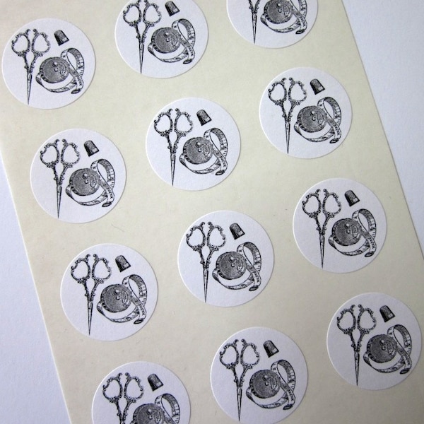 Vintage Sewing Notions Stickers One Inch Round Seals