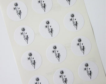 Daisy Dandelion Wildflower Flower Stickers One Inch Round Seals