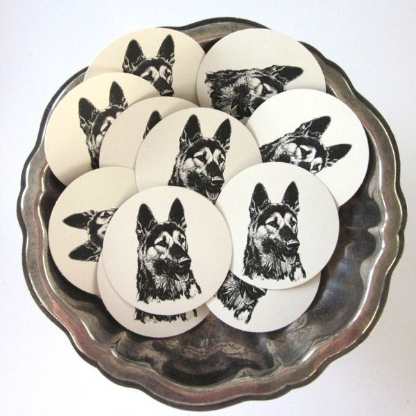 German Shepherd Dog Tags Round Gift Tags Set of 10