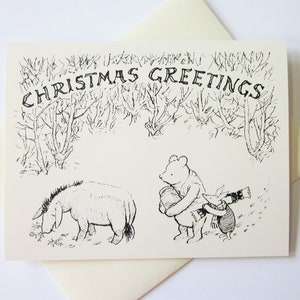 Winnie the Pooh Juego de tarjetas de navidad de 10 en blanco o marfil claro con sobres a juego