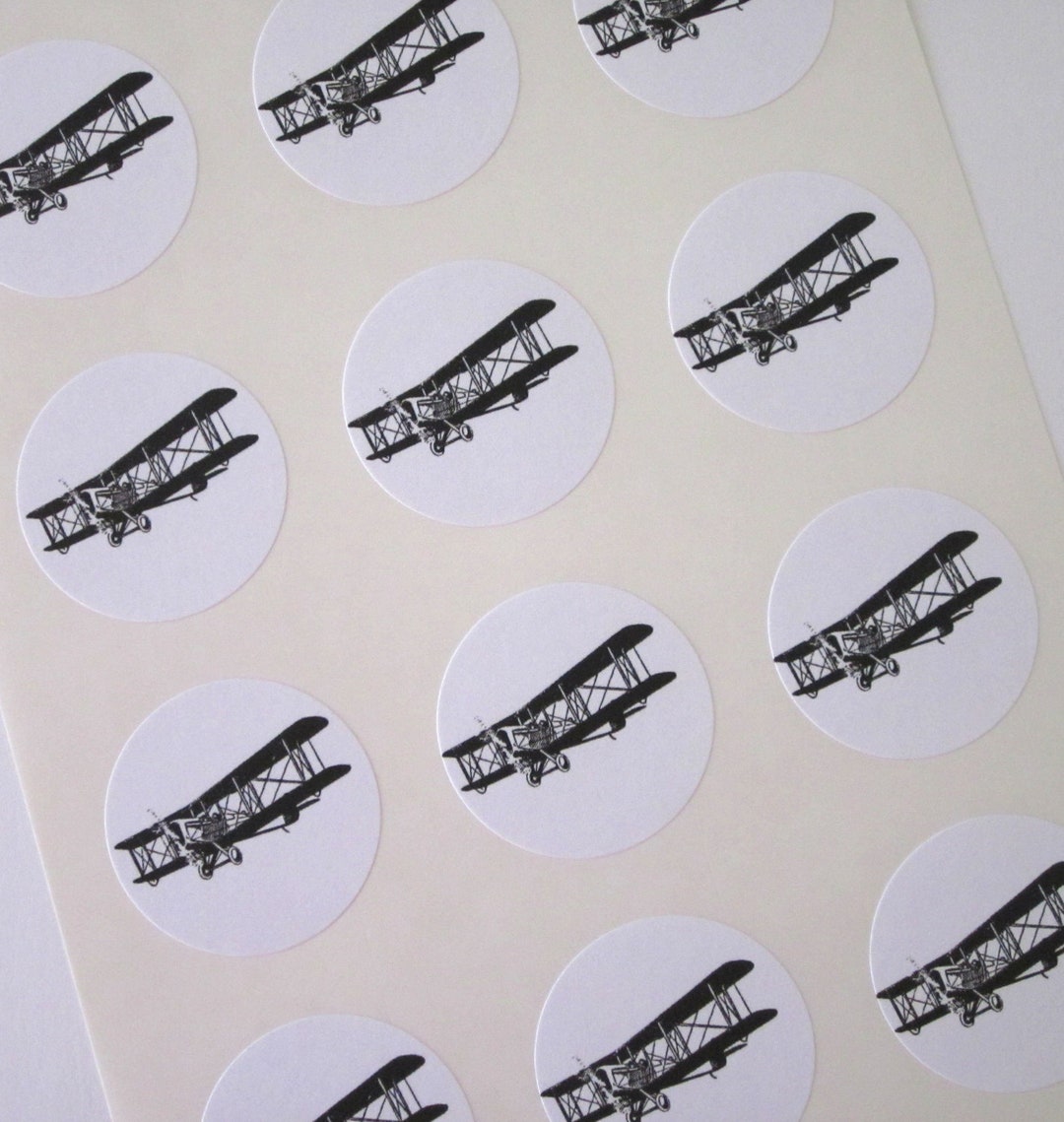 Biplane Airplane Stickers One Inch Round Seals - Etsy