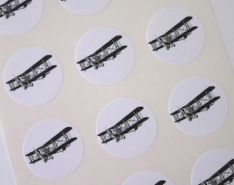 Biplane Airplane Stickers One Inch Round Seals