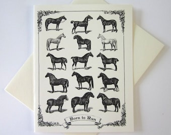 Horse Cards Set of 10 in White or Light Ivory with Matching Envelopes