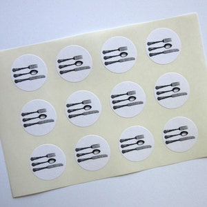 Cutlery Knife Spoon Fork Silverware Stickers One Inch Round Seals image 3