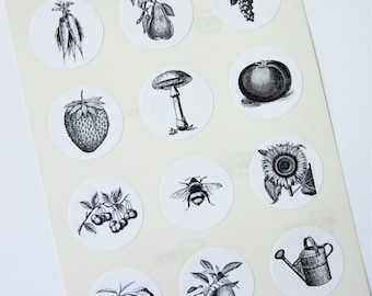 Garden Assortment Stickers One Inch Round Seals