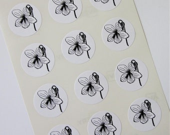 Violet Flower Stickers One Inch Round Seals