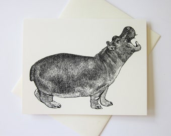 Conjunto de 10 cartas de hipopótamo hipopótamo em branco ou marfim claro com envelopes correspondentes