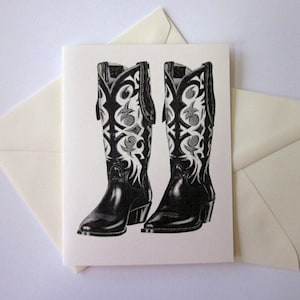 Cowboy Boots Note Cards Stationery Set of 10 Cards in White or Light Ivory with Matching Envelopes