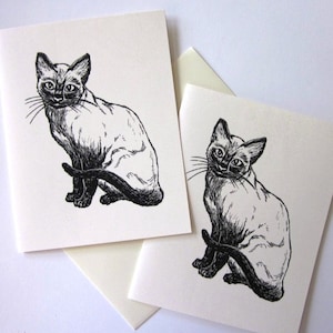 Siamese Cat Note Cards Stationery Set of 10 Cards in White or Light Ivory with Matching Envelopes