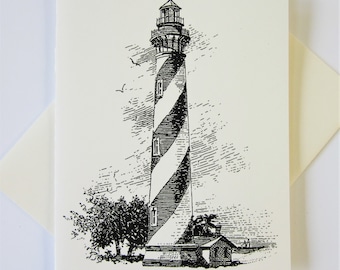 Lighthouse Note Cards Stationery Ensemble de 10 cartes en ivoire blanc ou léger avec enveloppes assorties