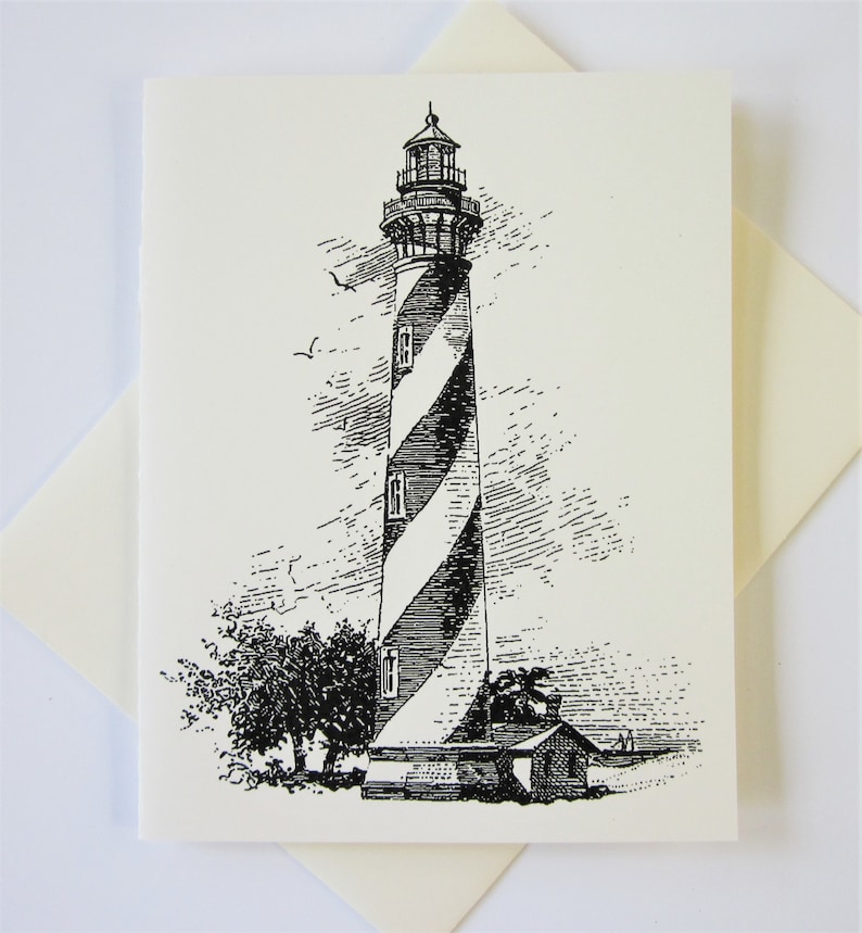 Lighthouse Note Cards Stationery Set of 10 Cards in White or Light Ivory with Matching Envelopes