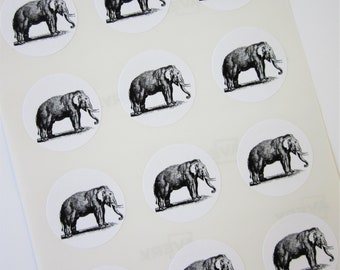 Elephant Stickers One Inch Round Seals