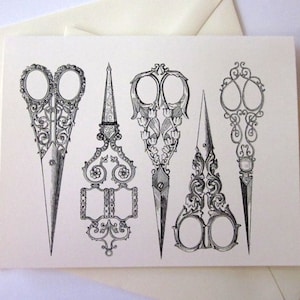 Vintage Scissors Note Cards Set of 10 with Matching Envelopes