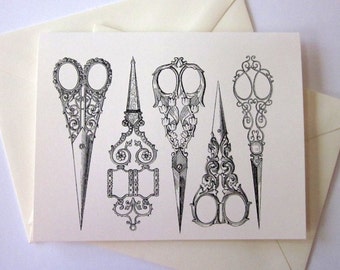 Vintage Scissors Note Cards Set of 10 with Matching Envelopes
