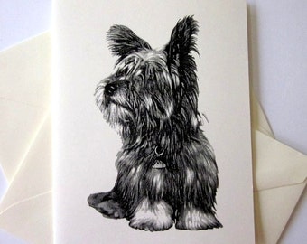 Conjunto de cartões de papelaria para cães Yorkshire Terrier com 10 cartões em branco ou marfim claro com envelopes correspondentes