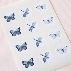 Butterfly Dragonfly Stickers One Inch Round Seals image 2