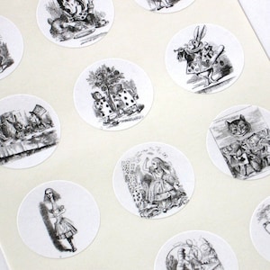 Alice in Wonderland Stickers One Inch Round Seals