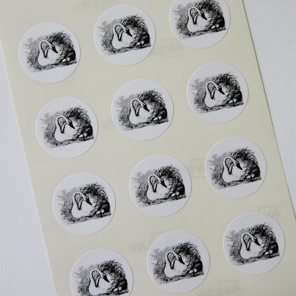 Swan Stickers One Inch Round Seals