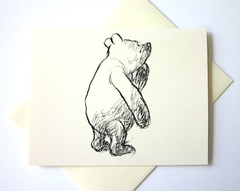 Winnie the Pooh Note Card Set of 10 in White or Light Ivory with Matching Envelopes
