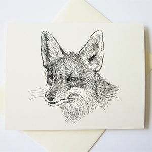 Fox Note Card Set de 10 en ivoire blanc ou léger avec enveloppes assorties