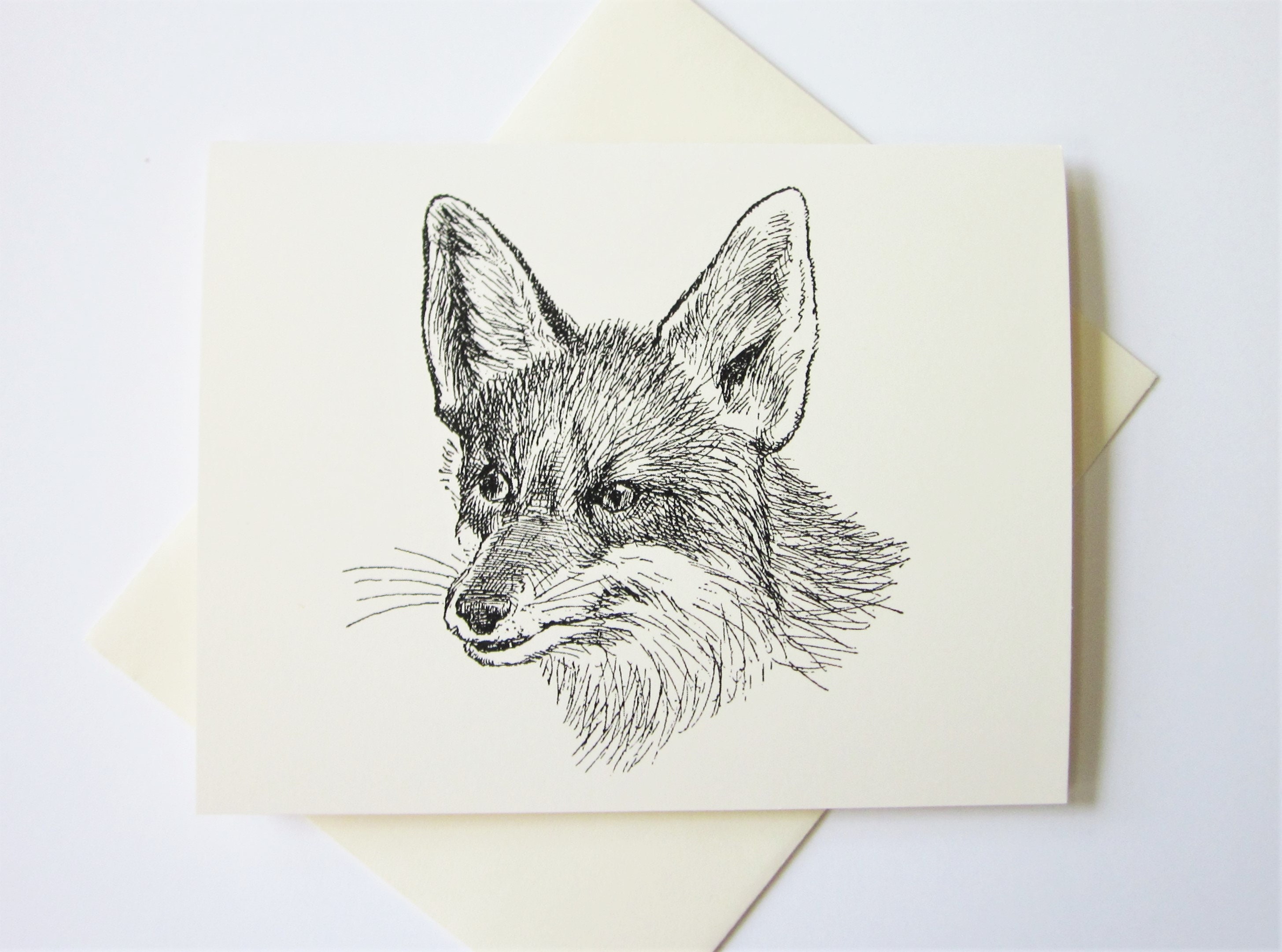 Fox Note Card Set of 10 in White or Light Ivory With Matching - Etsy