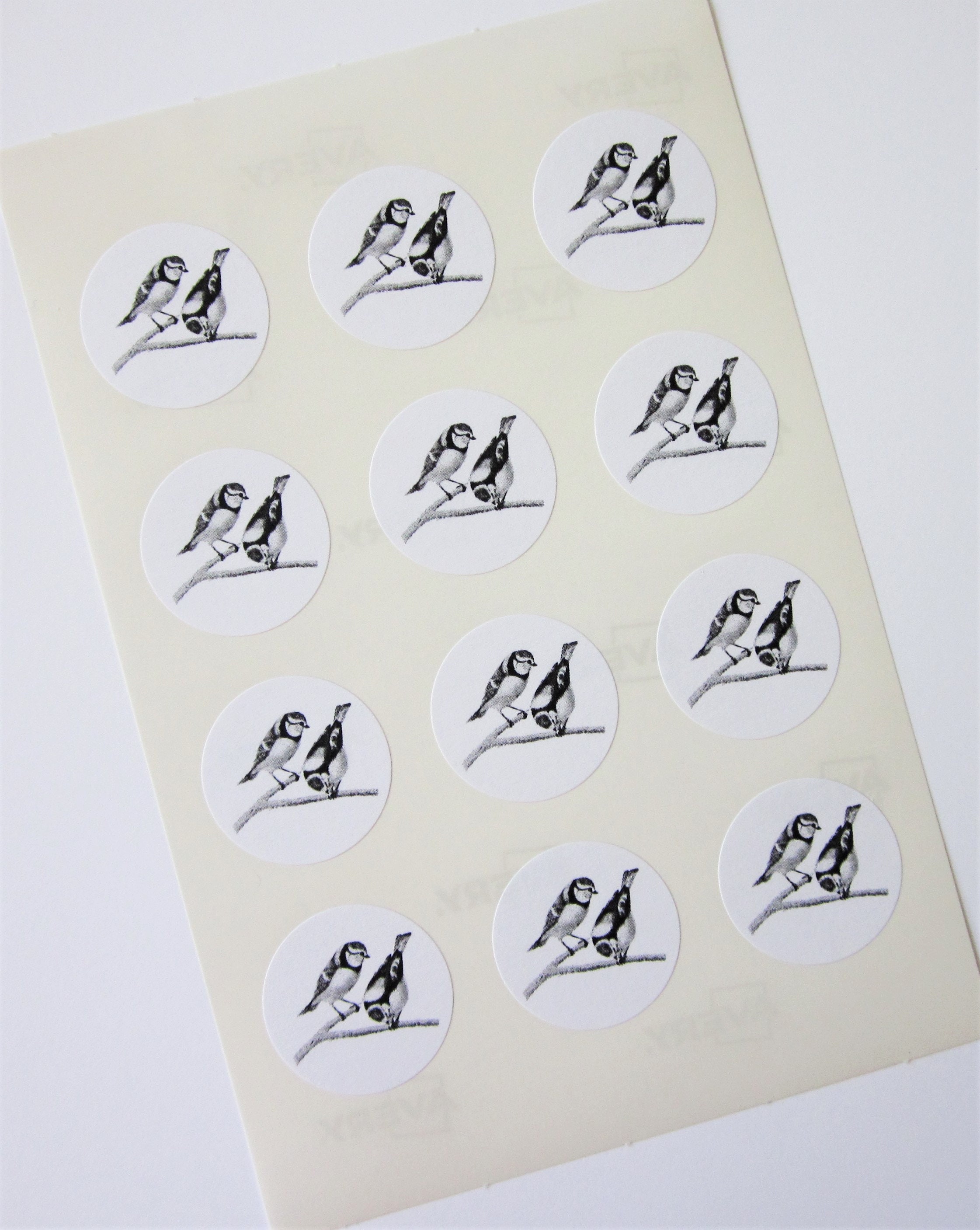 Blue Tits Birds Stickers One Inch Round Seals