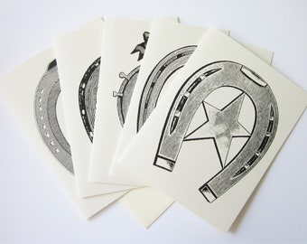Juego de tarjetas de notas de herradura de 10 en blanco o marfil claro con sobres a juego