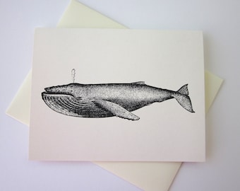 Whale Note Card Set of 10 in White or Light Ivory with Matching Envelopes