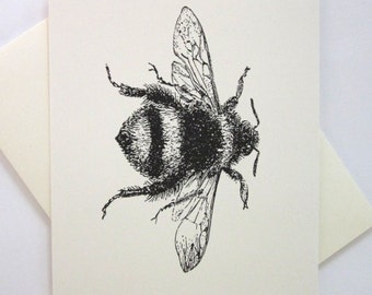 Bumblebee Cards Set of 10 in White or Light Ivory with Matching Envelopes