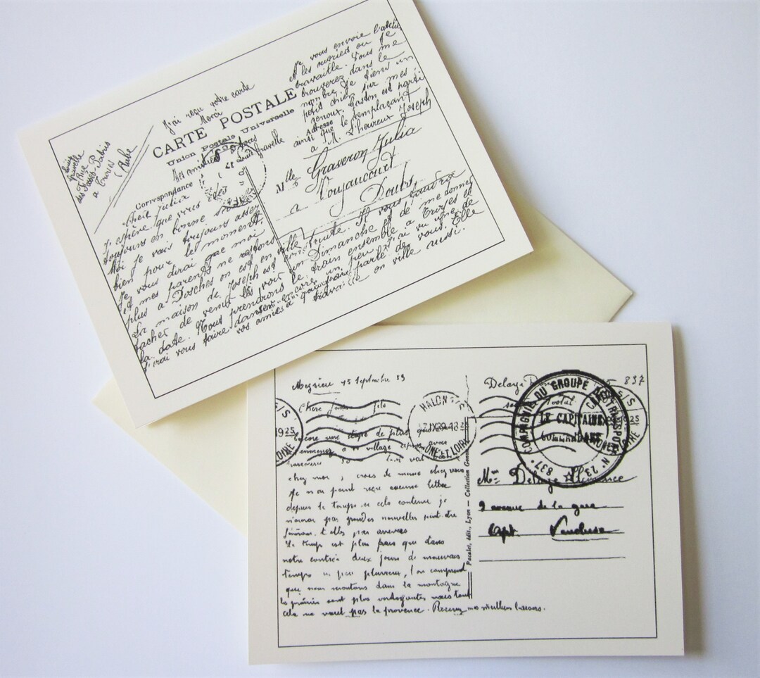 Postcard Note Card Vintage French Postcard Note Card Set of 10 in White or Light Ivory ...