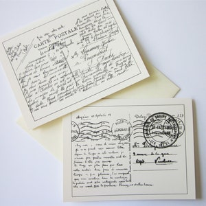 Vintage Franse ansichtkaart notitiekaart set van 10 in wit of licht ivoor met bijpassende enveloppen