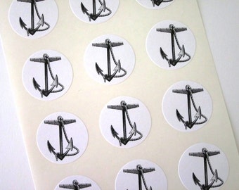 Anchor with Rope Stickers One Inch Round Seals