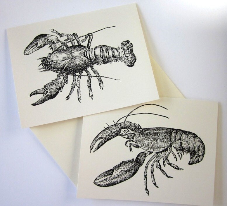 Lobster Note Cards Set of 10 with Matching Envelopes