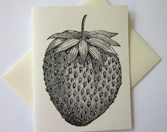 Strawberry Fruit Note Cards Stationery Set of 10 Cards in White or Light Ivory with Matching Envelopes