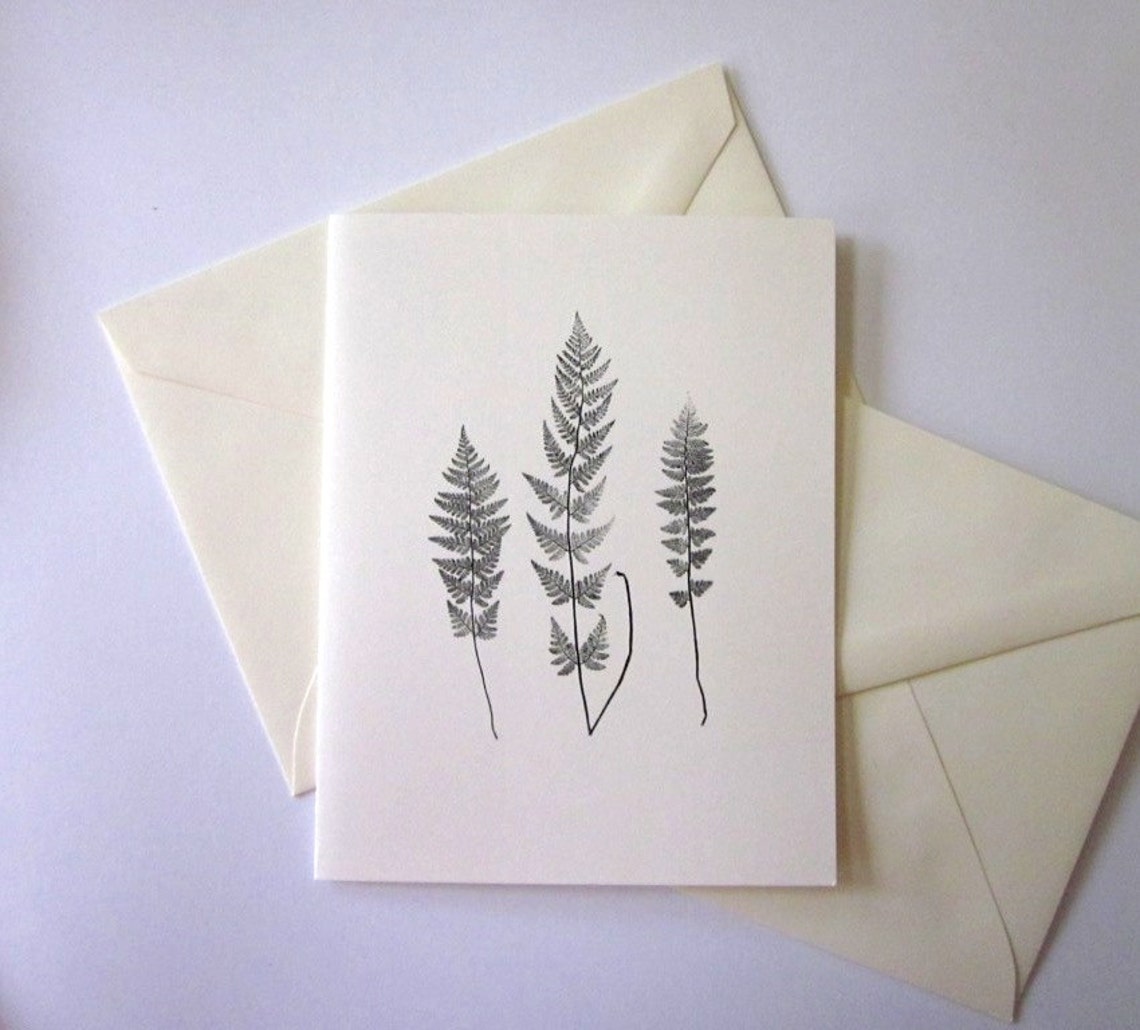 Fern Note Cards Stationery Set of 10 Cards in White or Light Ivory With ...