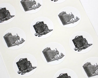 Vintage Camera Stickers One Inch Round Seals