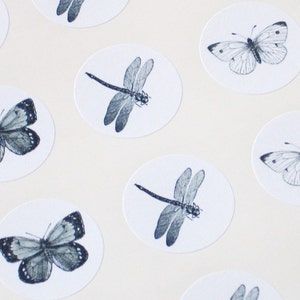 Butterfly Dragonfly Stickers One Inch Round Seals image 1