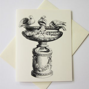 Bird Bath Note Cards Stationery Set of 10 Cards in White or Light Ivory with Matching Envelopes