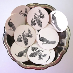 Peacocks Tags Round Paper Gift Tags Set of 10